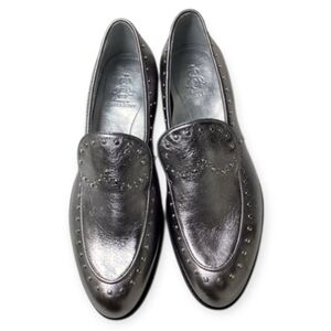 The Office Of Angela Scott Miss Cecilia Silver Studded Leather Loafers EU 38.5